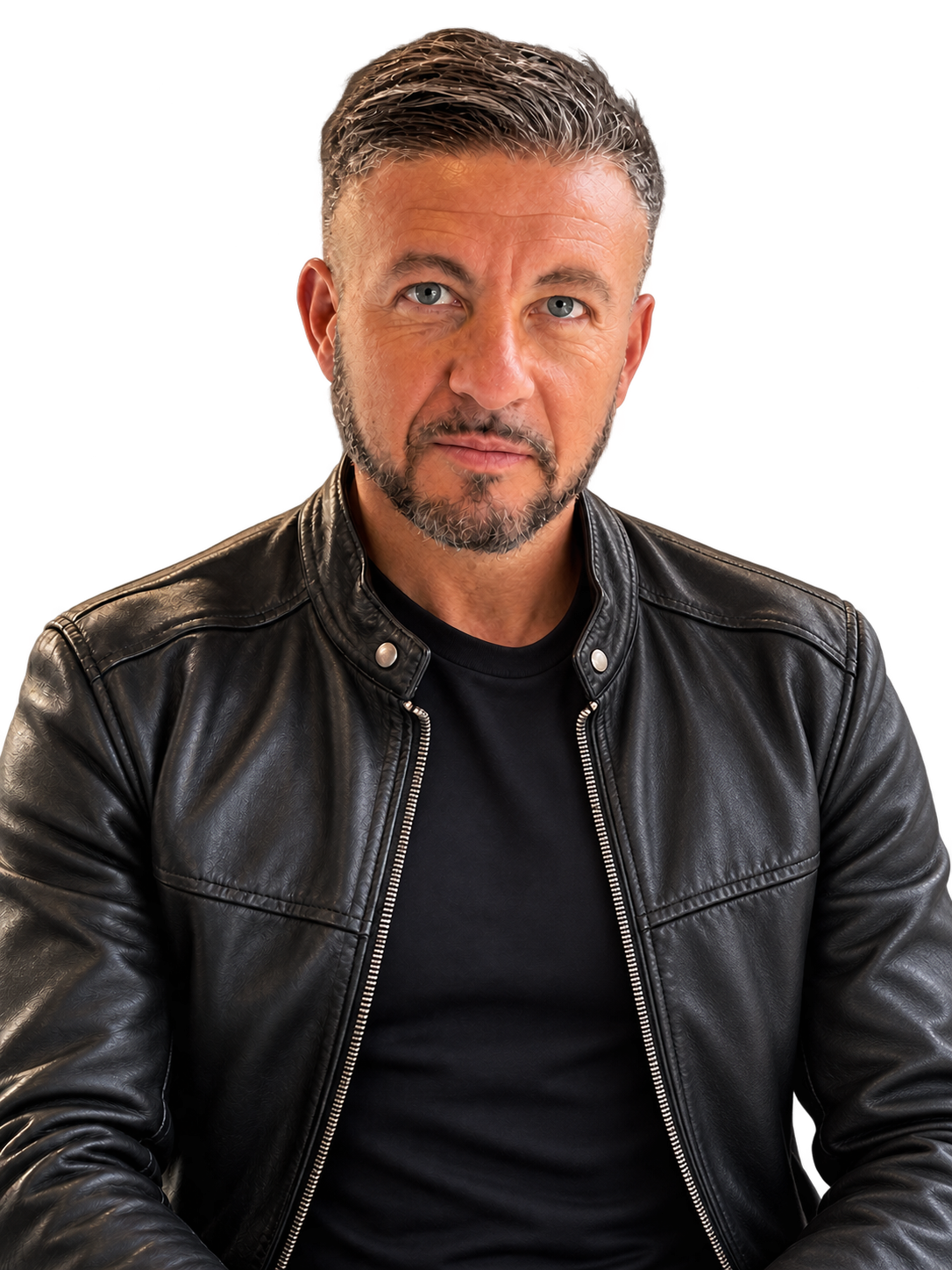Daniele Gulino con il giubbotto di pelle